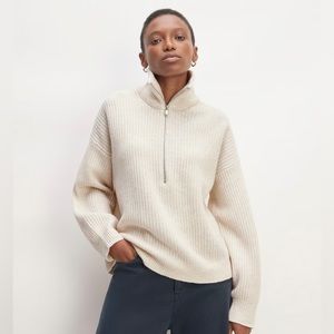 Everlane Felted Merino Half-Zip Sweater, Heathered oat, size small